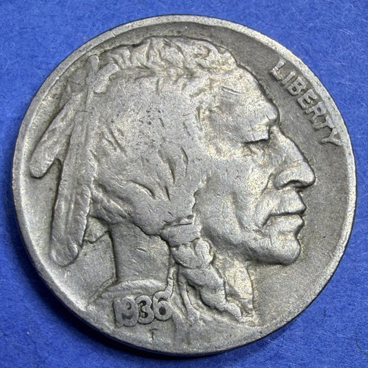 1936 Buffalo Nickel 5C VG Very Good Indian Head US Coin Collectible Americana