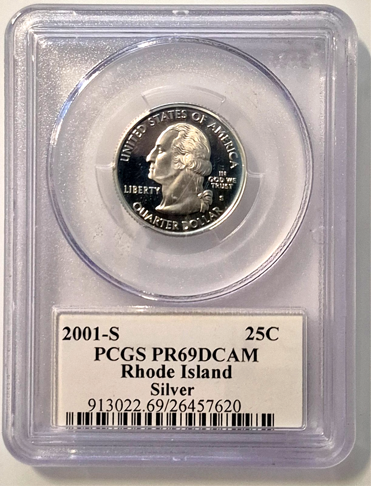 2001 S 25C Silver Rhode Island Quarter PCGS Highly Graded PR69 DCAM