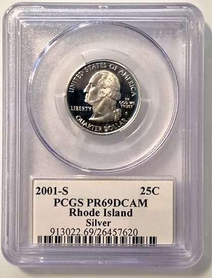 2001 S 25C Silver Rhode Island Quarter PCGS Highly Graded PR69 DCAM
