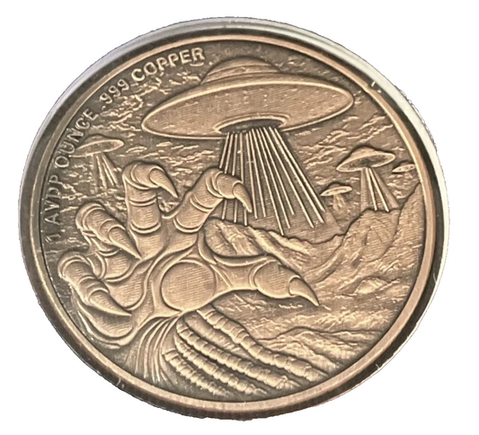 Alien & Spaceship Colored Coin + Capsule & COA 1oz Copper Round Numbered Limited