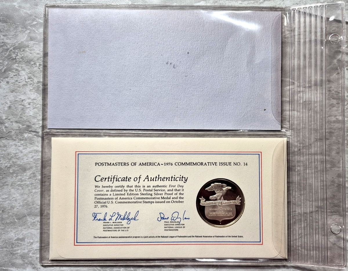 1976 Postmasters of America Christmas Sterling Silver Proof Medal FDC Set
