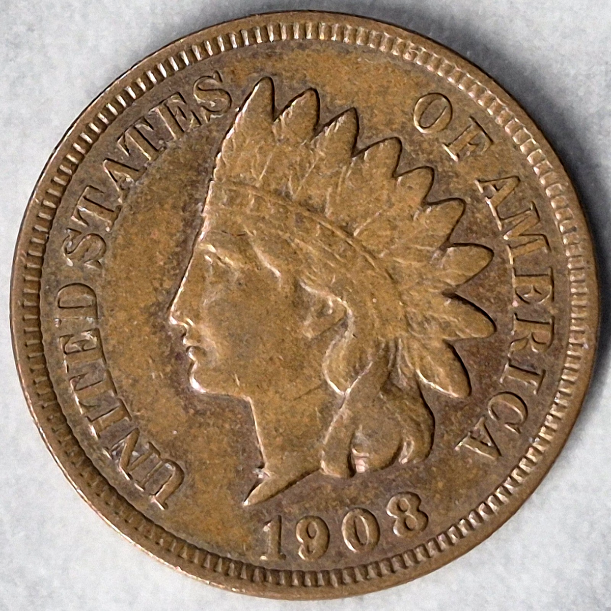 1908 Indian Head Cent Penny 1C Fine Bronze Philadelphia Early 1900s US Coin