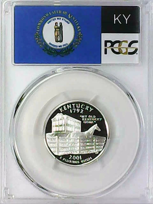 ✅ 2001-S Kentucky 90% SILVER Washington Quarter ~ PCGS PR69DCAM State Flag Label