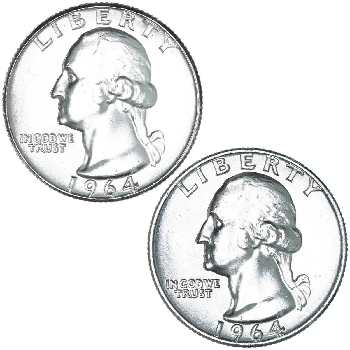 1964 P & D Washington Quarter 2 Coin Set BU 90% Silver Last Silver Year Coins