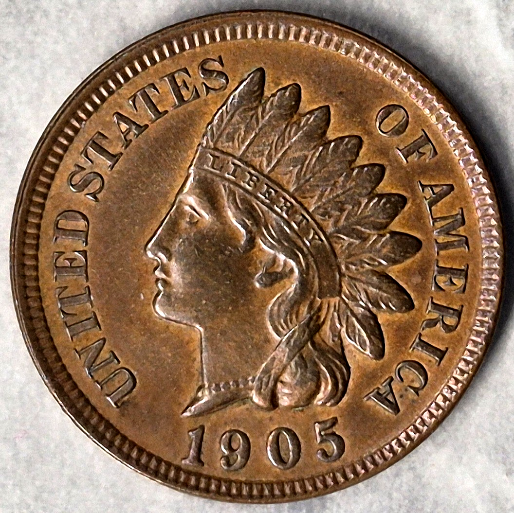1905 Indian Head Cent Penny 1C UNC Uncirculated Brown Full LIBERTY & Diamonds - view 3