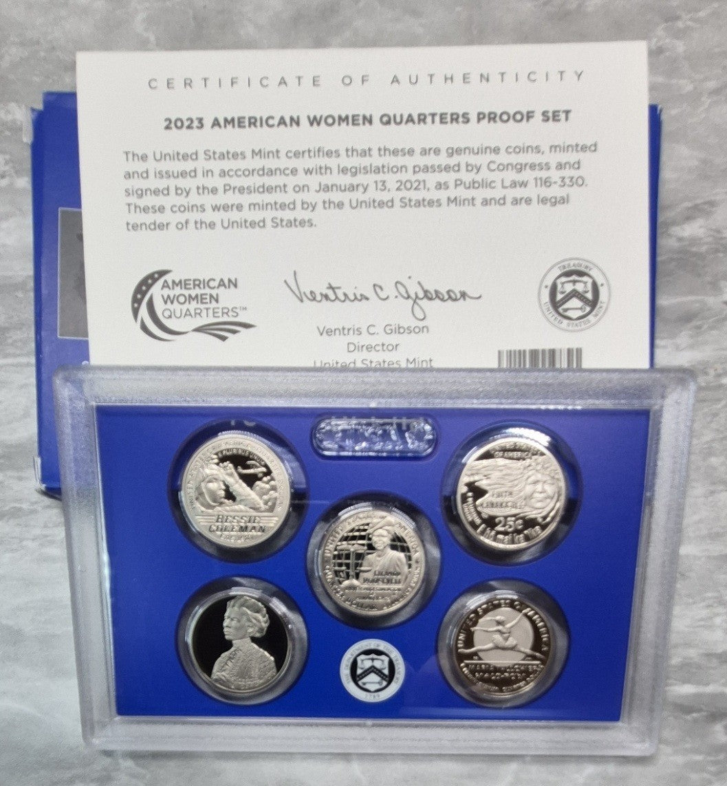 2023-S American Women Quarters Proof Set 5 Coin Bessie Coleman Roosevelt OGP COA