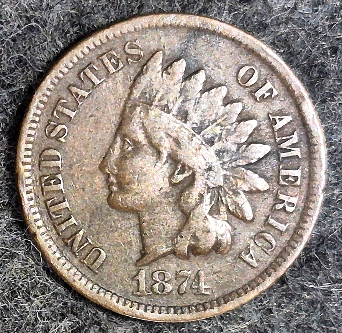 1874 Indian Head Cent Penny, F+/VF Features, LIBERTY, Receive Coin Pictured 1C
