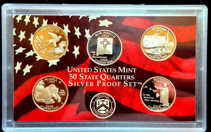 2008 S ATB PROOF SILVER STATE QUARTERS SET OK, NM , AZ, AK & HI WITH BOX & COA