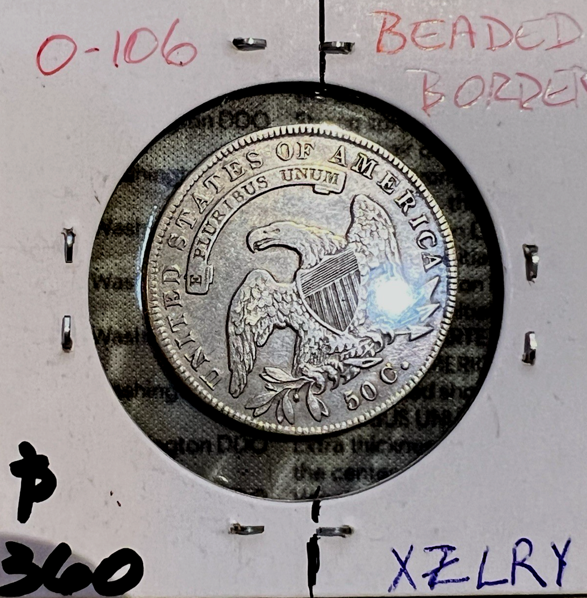 1834 Capped Bust Half Dollar Lettered Edge ROTATED DIE Beaded Border 50c Coin
