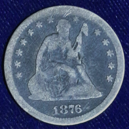 1876 Seated Liberty Quarter 90% Silver U.S. Coin G-VG Features Gun Barrel Toning
