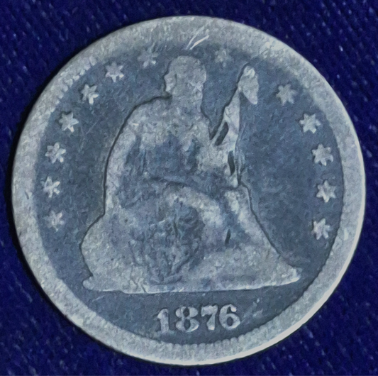 1876 Seated Liberty Quarter 90% Silver U.S. Coin G-VG Features Gun Barrel Toning