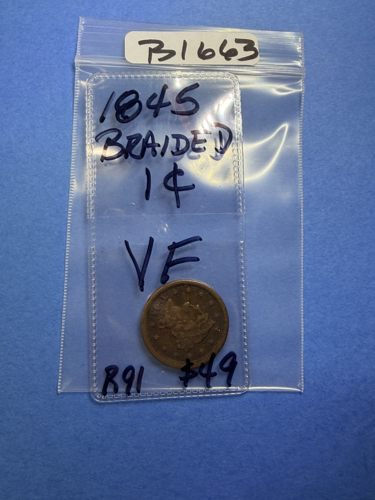 1845 Braided Hair Large Cent 1C VF Fine Details Philadelphia Mint Coin