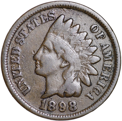 1898 Indian Head Cent Good - Very Good Condition Average Circulated Copper Penny