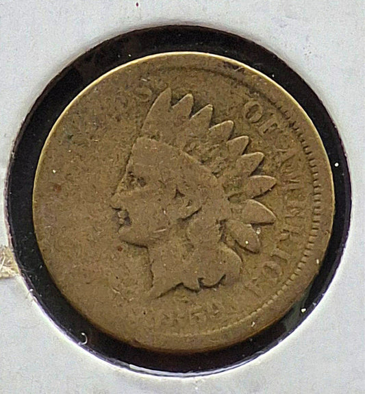 1859  INDIAN CENT FIRST YEAR G+ FEATURES TYPE ONE LAUREL WREATH REVERSE 1C