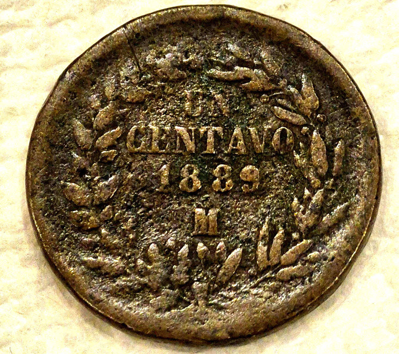 1889 Mo KEY Date Mexico Mexican Large 1 Cent Un Centavo VG Features