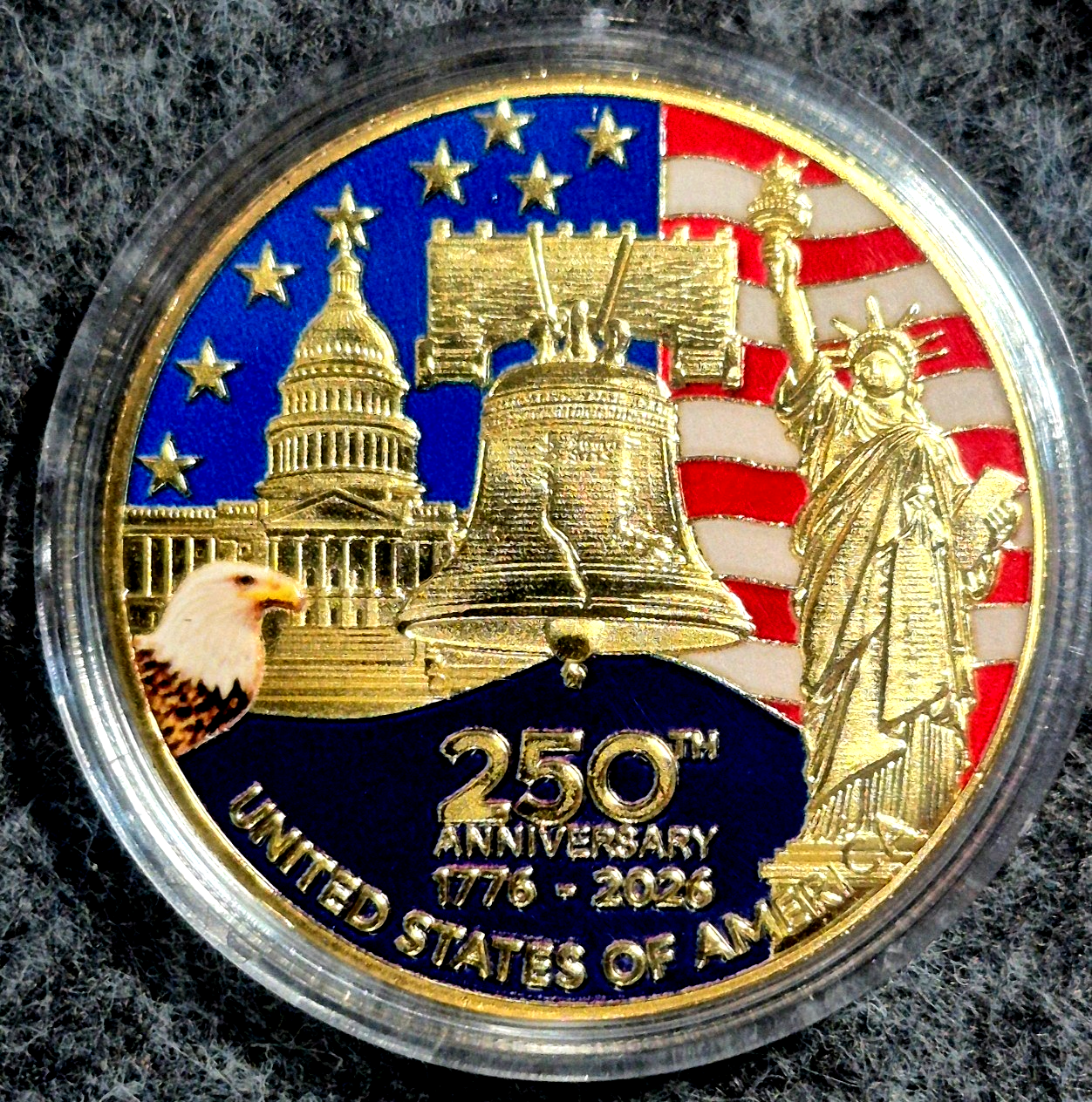 Gold Tone USA 250th Anniversary Commemorative Double-Sided Gift Coin 1776-2026