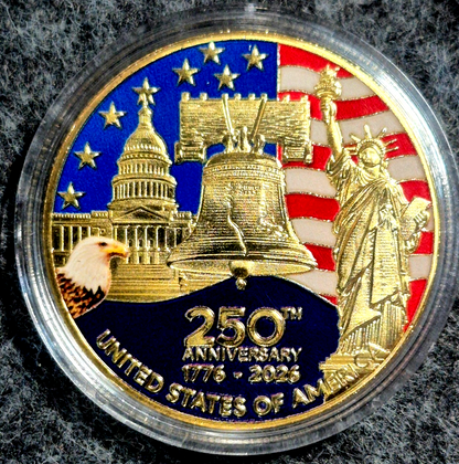 Gold Tone USA 250th Anniversary Commemorative Double-Sided Gift Coin 1776-2026