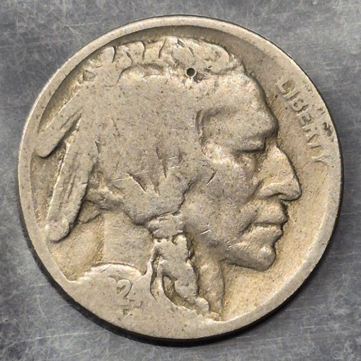 1924 Buffalo Nickel 5C Philadelphia Partial Date Indian Head Bison Type 2 AG