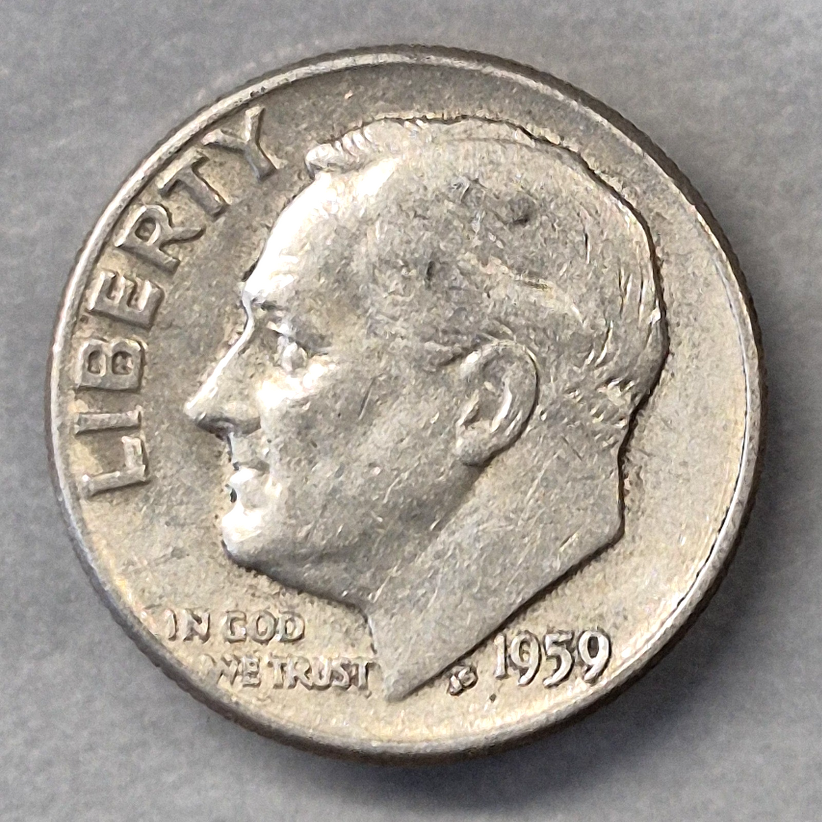 1959 Roosevelt Dime 10C 90% Silver Philadelphia No Mint Mark VF Circulated
