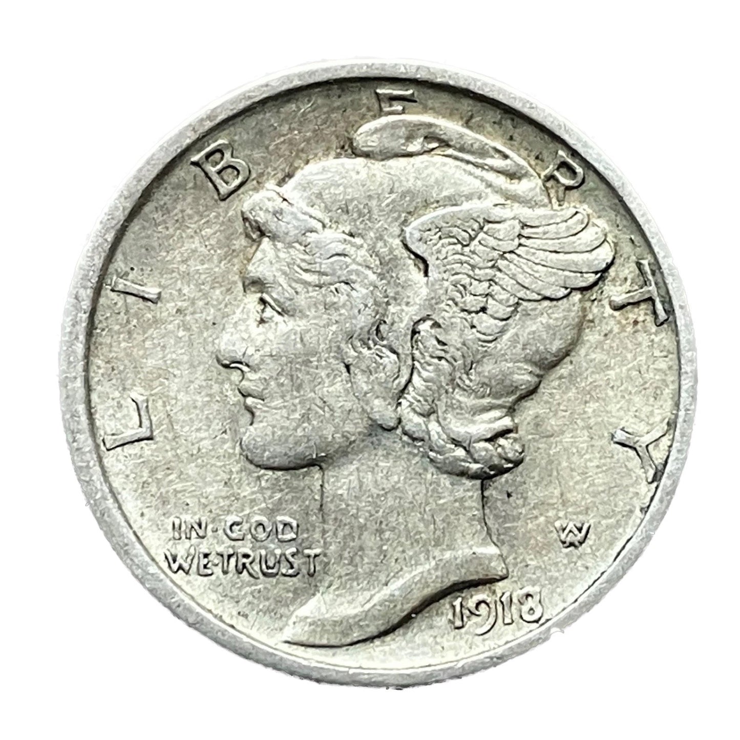 1918-D Mercury 90% SILVER Dime G-VG+ (Good -V Good) Average Circulated Condition