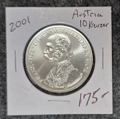2001 1 oz .925 Sterling Silver Fantasy Coin Austria Franz Jos. 10 Kreuzer BU/UNC
