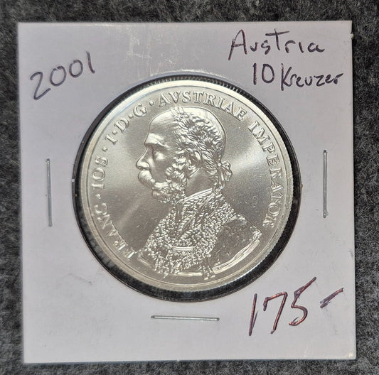 2001 1 oz .925 Sterling Silver Fantasy Coin Austria Franz Jos. 10 Kreuzer BU/UNC