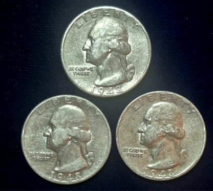 1948-P 1948-D 1948-S Washington Silver Quarter (3) Coin Matched Set 90% Silver
