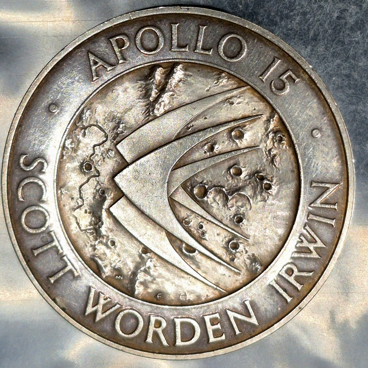 1971 Apollo 15 Scott Worden Irwin Sterling Medal 33g Version Mintage 31851 Toned