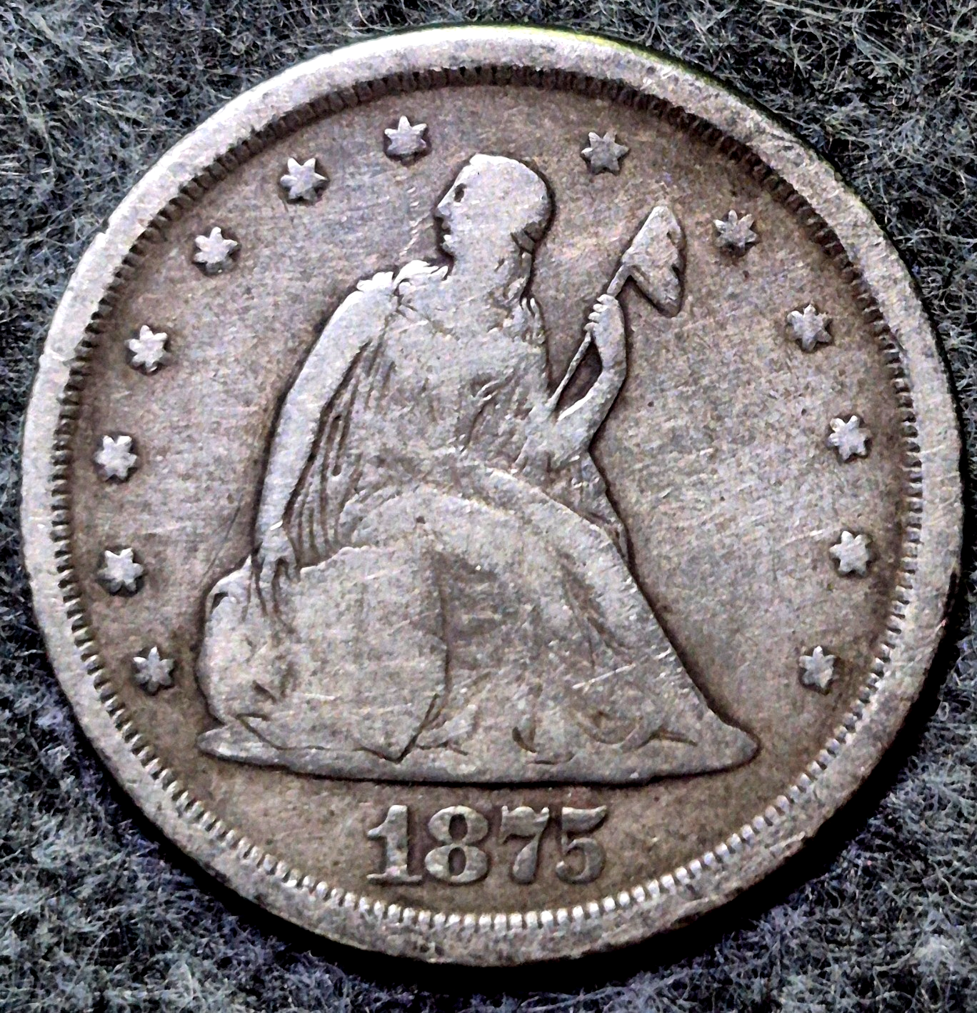 1875-S Twenty Cent Piece Seated Liberty 90% Silver F+ Features, S/S? U Judge 20C