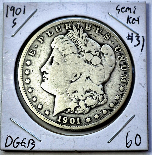 1901   **S**   MORGAN 90% SILVER DOLLAR VG-F Features  *NICE COIN!* $1