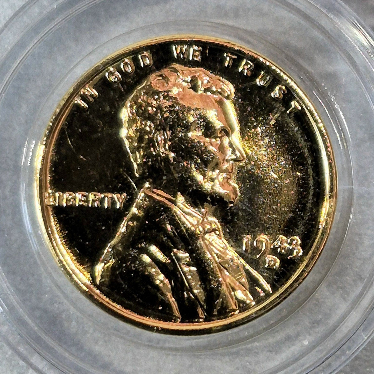 1943-D Lincoln Steel Wheat Cent 24K Gold Plated WWII Penny Capsule & COA Card