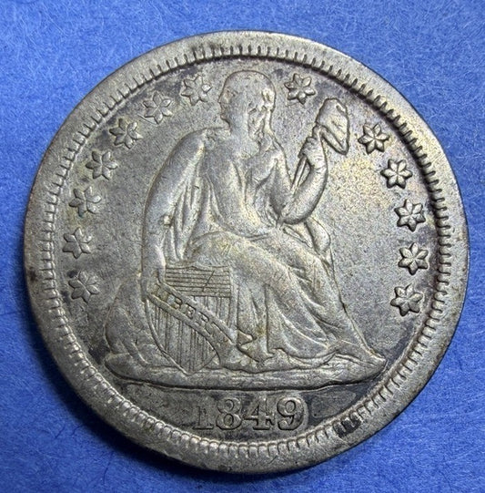 1849 Seated Liberty Dime 10C VF Rainbow Toned Silver Philadelphia Mint US Coin