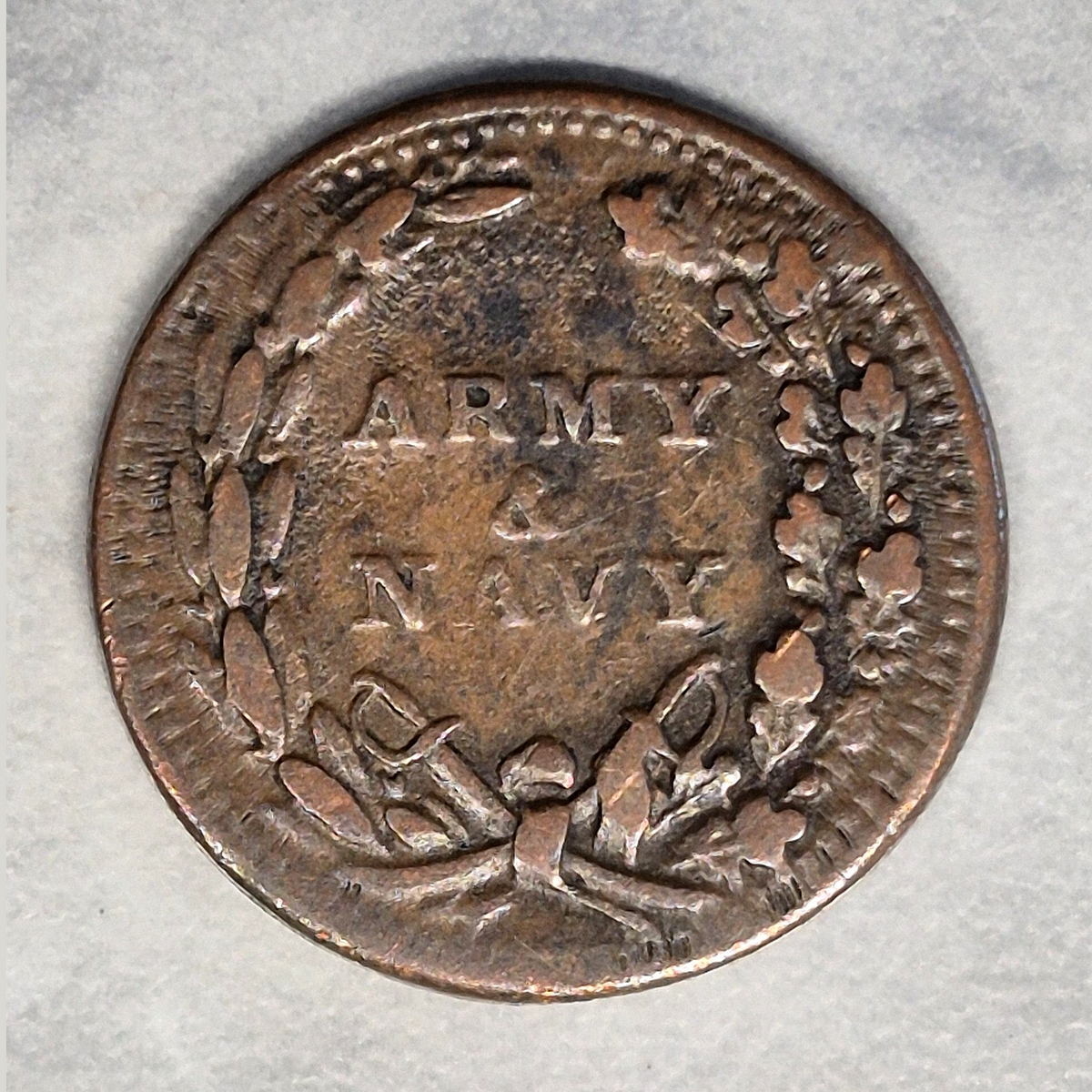 1863 Army & Navy Civil War Token Patriotic CWT Liberty Head 13 Stars VF Copper