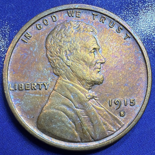1915-S Lincoln Wheat Cent 1C XF-AU Toned US Coin San Francisco