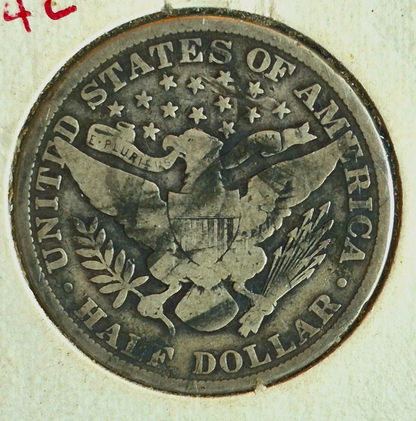 1906 Barber Half Dollar 90% Silver Nice Rims VG-F Features in a Vintage Flip 50C