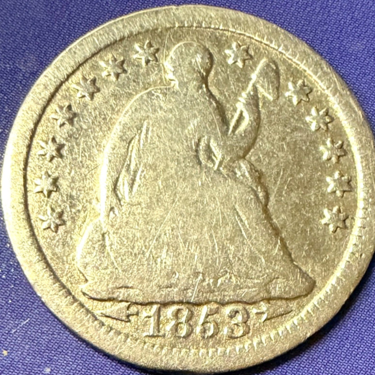 1853 Seated Liberty Half Dime Arrows at Date H10c Fine 90% Silver US Coin