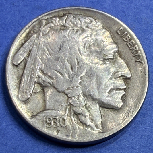 1930 Buffalo Nickel 5C F Fine Indian Head Bison Great Depression Classic US Coin