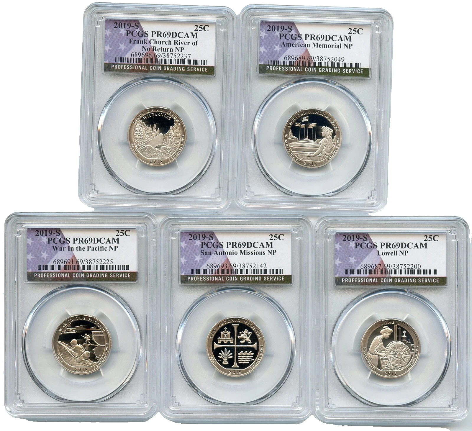 2019 S National Parks 5 Coin Quarter Set PCGS PR69DCAM Special Flag Label