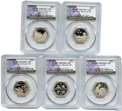 2019 S National Parks 5 Coin Quarter Set PCGS PR69DCAM Special Flag Label