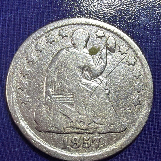 1857 Seated Liberty Half Dime H10c Fine 90% Silver Philadelphia US Coin
