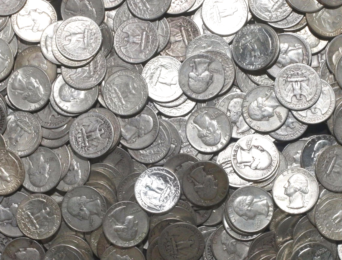 $1 Face Value 90% Silver Washington Quarters 25c Circulated (Four Coins) G - VG+