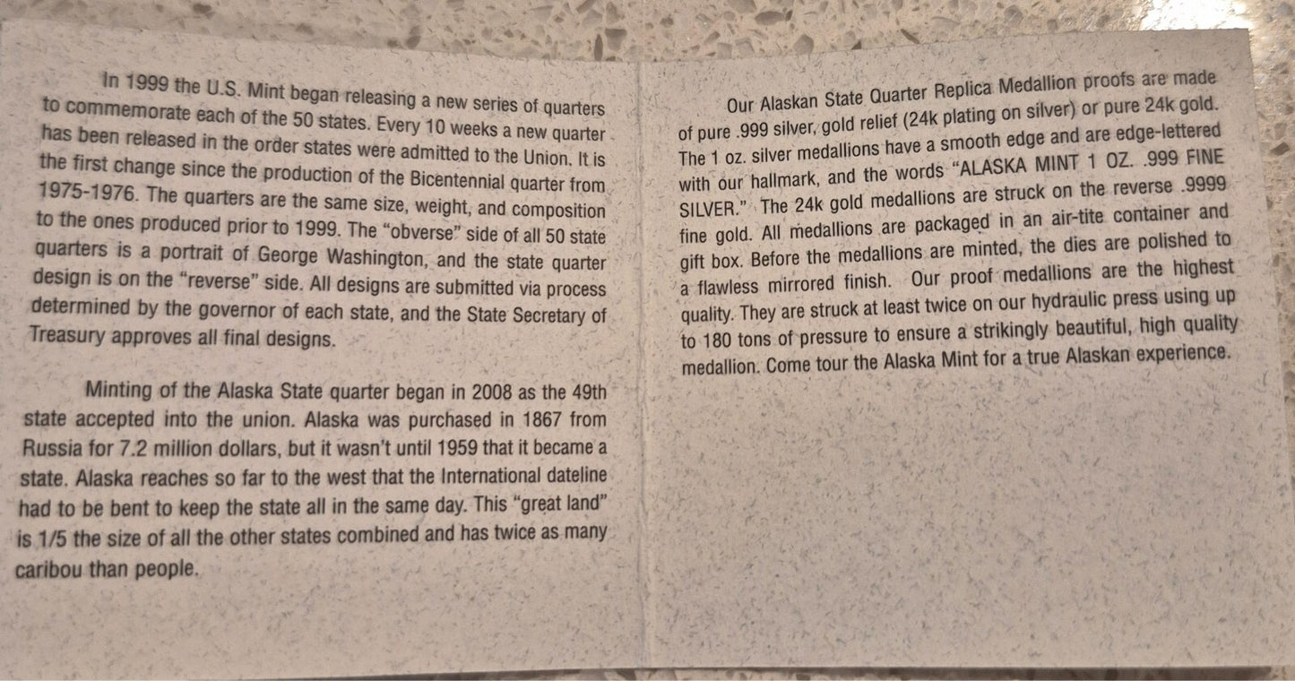 2011 Alaska Mint 1 Oz Silver coin .999 Fine /24 KT Gold Relief Commem Alaska RR