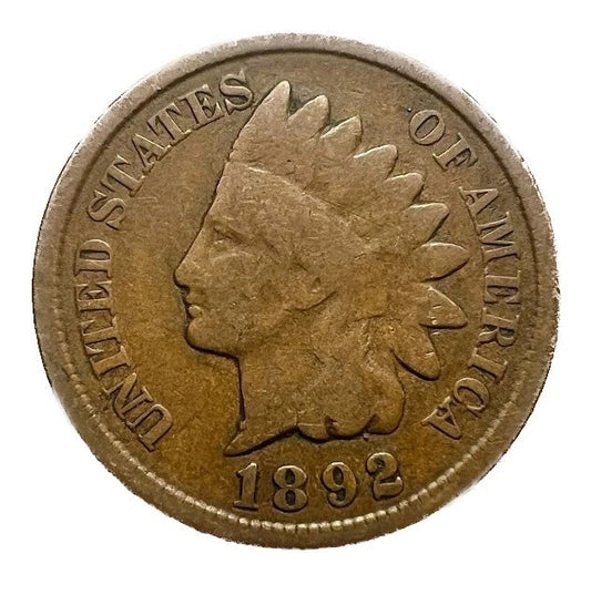 1892 Indian Head Cent Good- Very Good Average Circulated Condition Bronze Penny