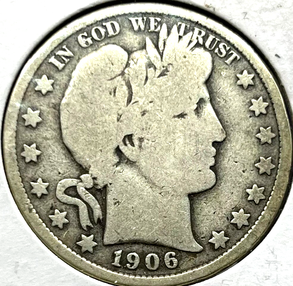 1906 P Barber Half Dollar 90% Silver 50c Coin Strong VG Features