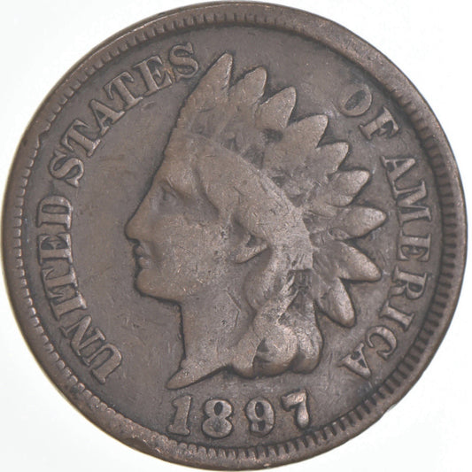 1897 Indian Head Cent Good- Very Good Average Circulated Condition BronzePenny