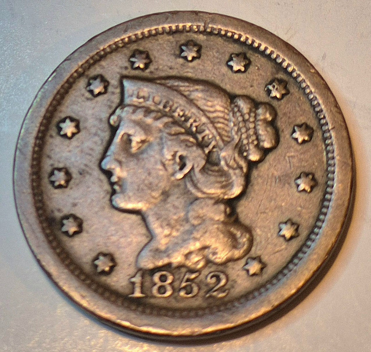 1852 Braided Hair Large Cent N5 R5 GSID 1156 Strong XF Features
