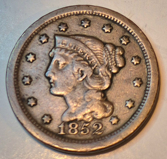 1852 Braided Hair Large Cent N5 R5 GSID 1156 Strong XF Features
