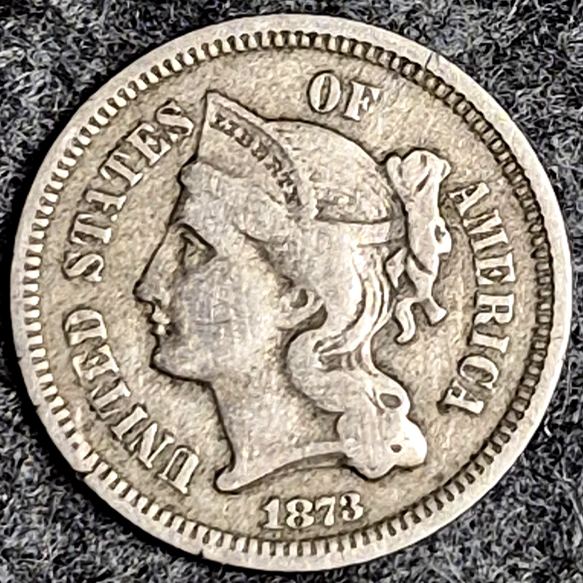 1873 Three Cent Nickel Closed 3 XF Extremely Fine Raw US 3C Coin