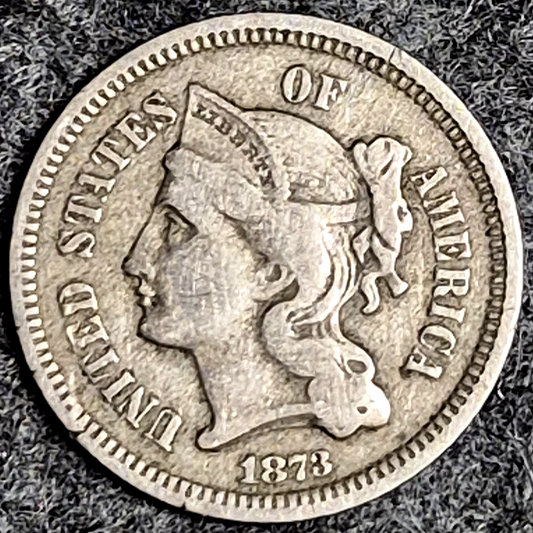 1873 Three Cent Nickel Closed 3 XF Extremely Fine Raw US 3C Coin