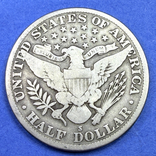 1914-S Barber Half Dollar 50C VG Low Mintage 992,000 San Francisco 90% Silver